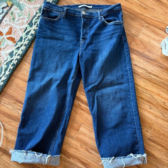 Hudson Rosie Mogul Wide Leg Frayed Hem Dark Wash Jeans sz 33 - Picture 1 of 5